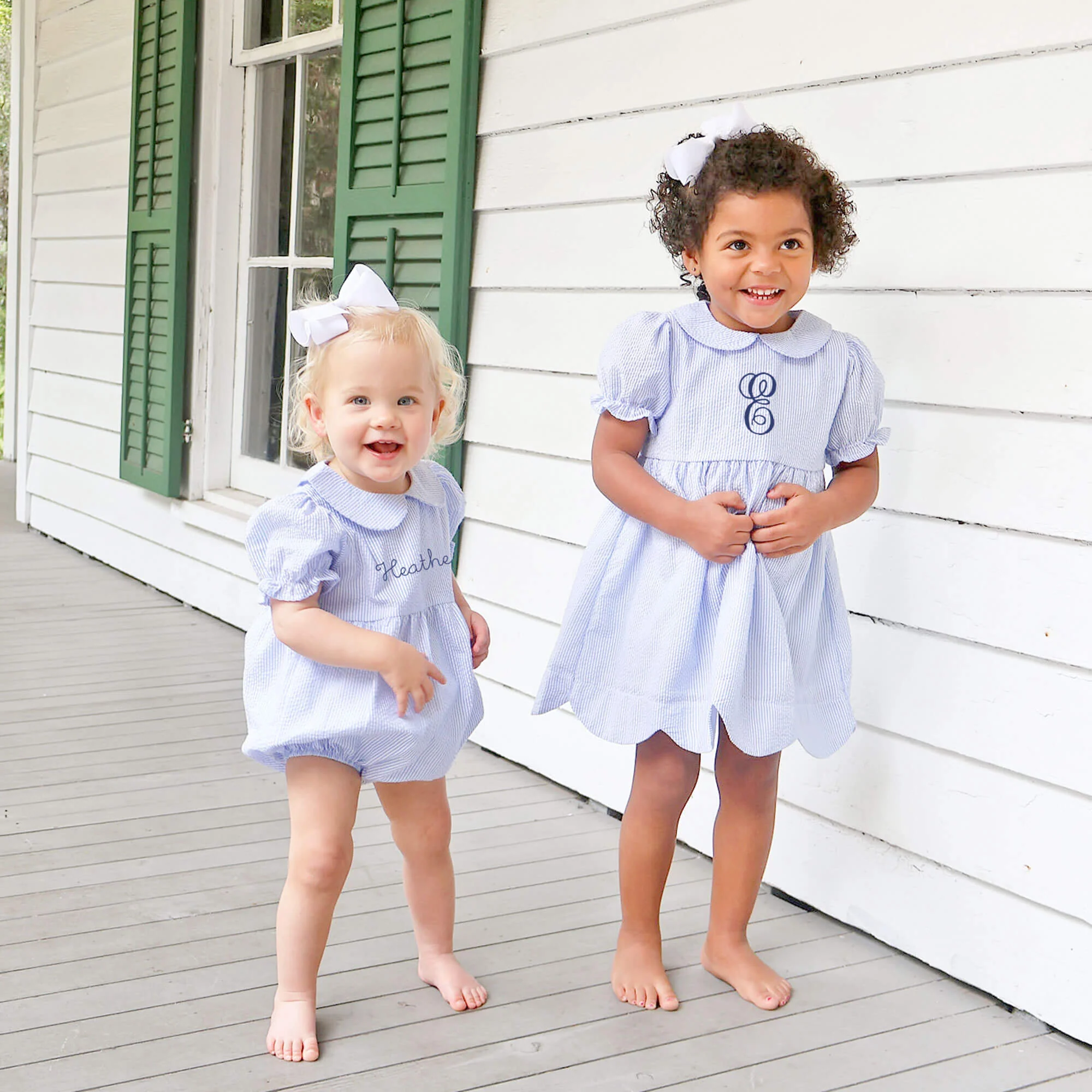 French Blue Stripe Seersucker Collared Bubble - Image 5